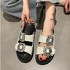 2024 Rhinestone Shoes Womens High Heel Platform Sandals Double Buckle Strap Slippers Womens Leather Beach Fashion Black Slippers
