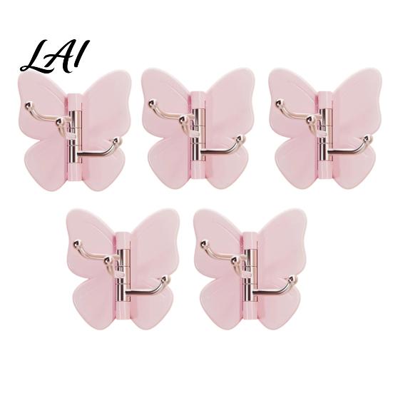 Butterfly Design Hooks Rotating Adhesive Wall Hooks 3-Prong No-Drill Swivel Hangers with Flexible Storage Adjustable Angle Space-Saving Hook,