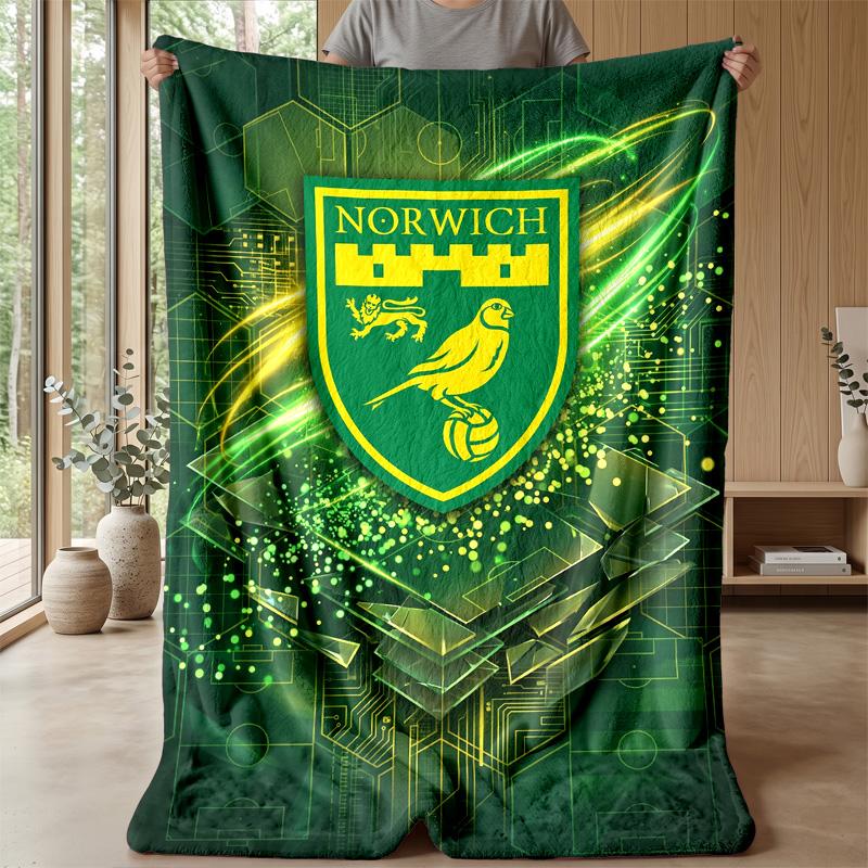 Norwich City Football Print Flannel Blanket, Soft Warm Lightweight Throw Blanket for Sofa Bed Camping