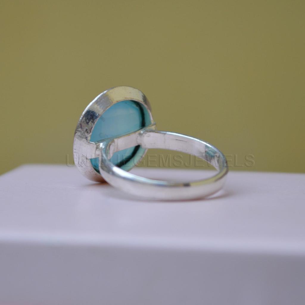 Rose Cut Round Sea Foam Green Chrysoprase 925 Sterling Silver Ring Jewelry, Handmade Gift Statement Ring