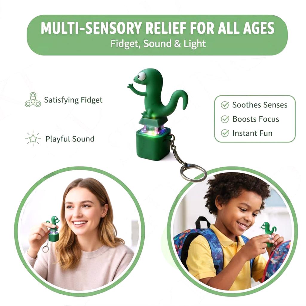 Funny Lizard Button Sound Keychain with LED Light Rechargeable Lizards Keychain Portable Stress Relief Fidget Toy for Adult Kids