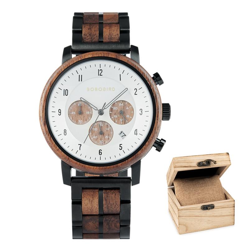 BOBO BIRD Men's Watches Luxury Handmade Wooden Wrist Watch for Men Genuine Leather Band OEM Dropshipping