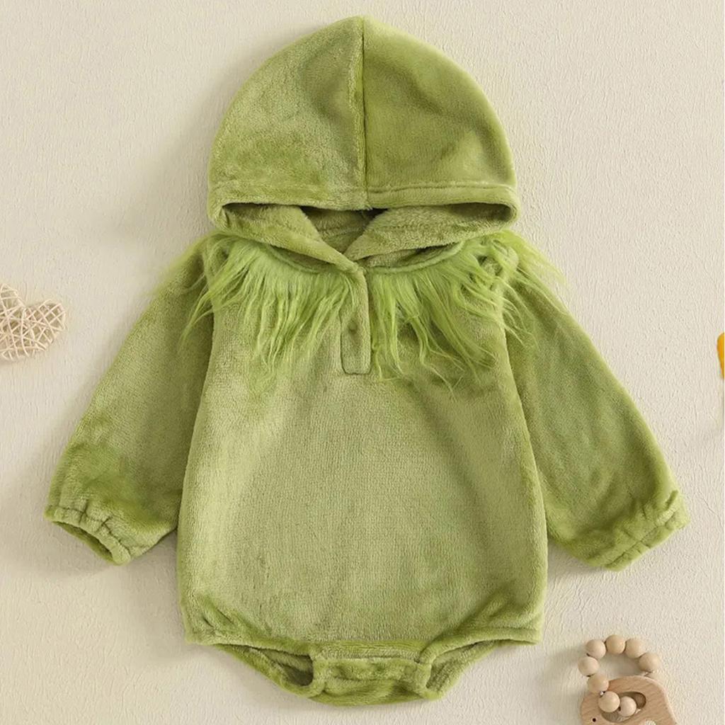 Детский комбинезон с капюшоном для новорожденных, симпатичная однотонная трикотажная толстовка из полиэстера для рождественской толстовки с капюшоном