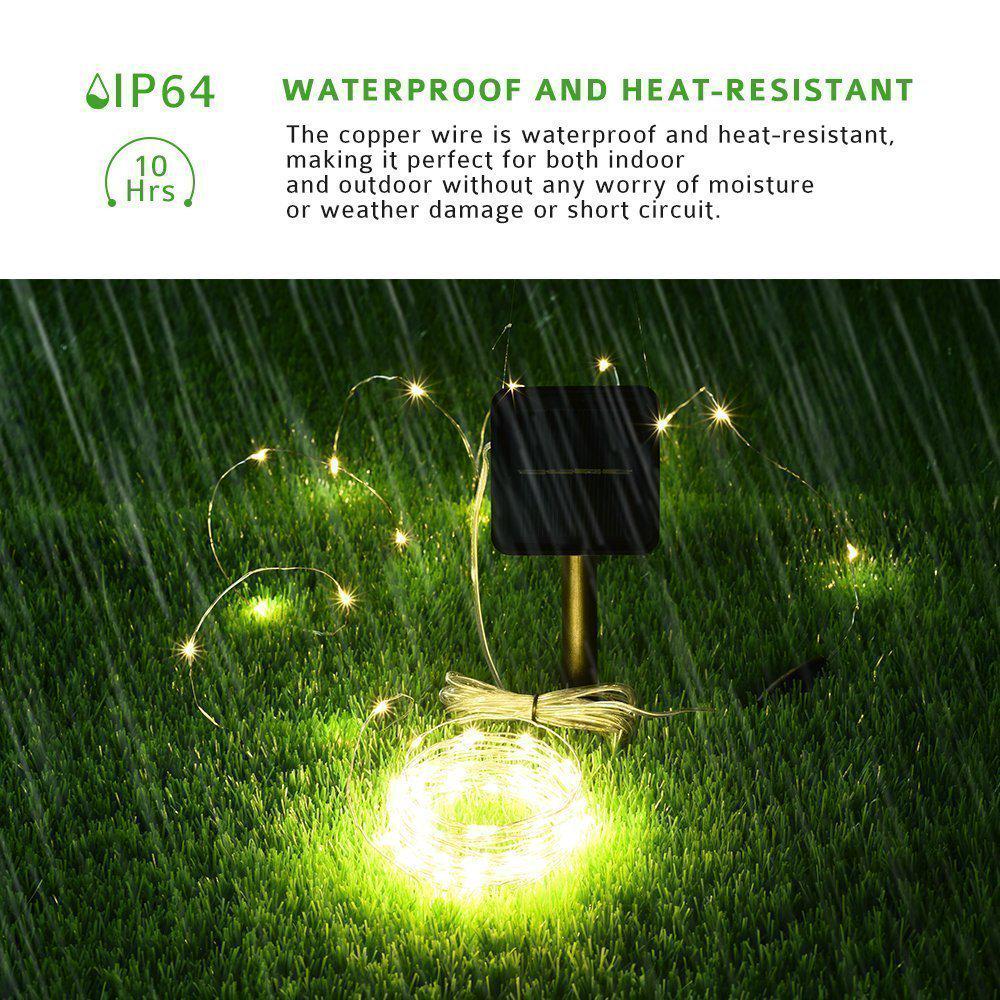 Solar Powered 200-LED Copper Wire String Lights, 20m Waterproof for Outdoor Garden and Courtyard
