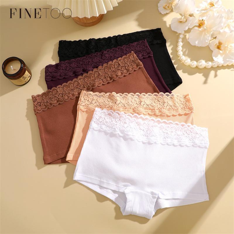 FINETOO Boxer Briefs Pure Women Cotton Panty Short Lace Belt Lingerie Soft and Breathable Underwear