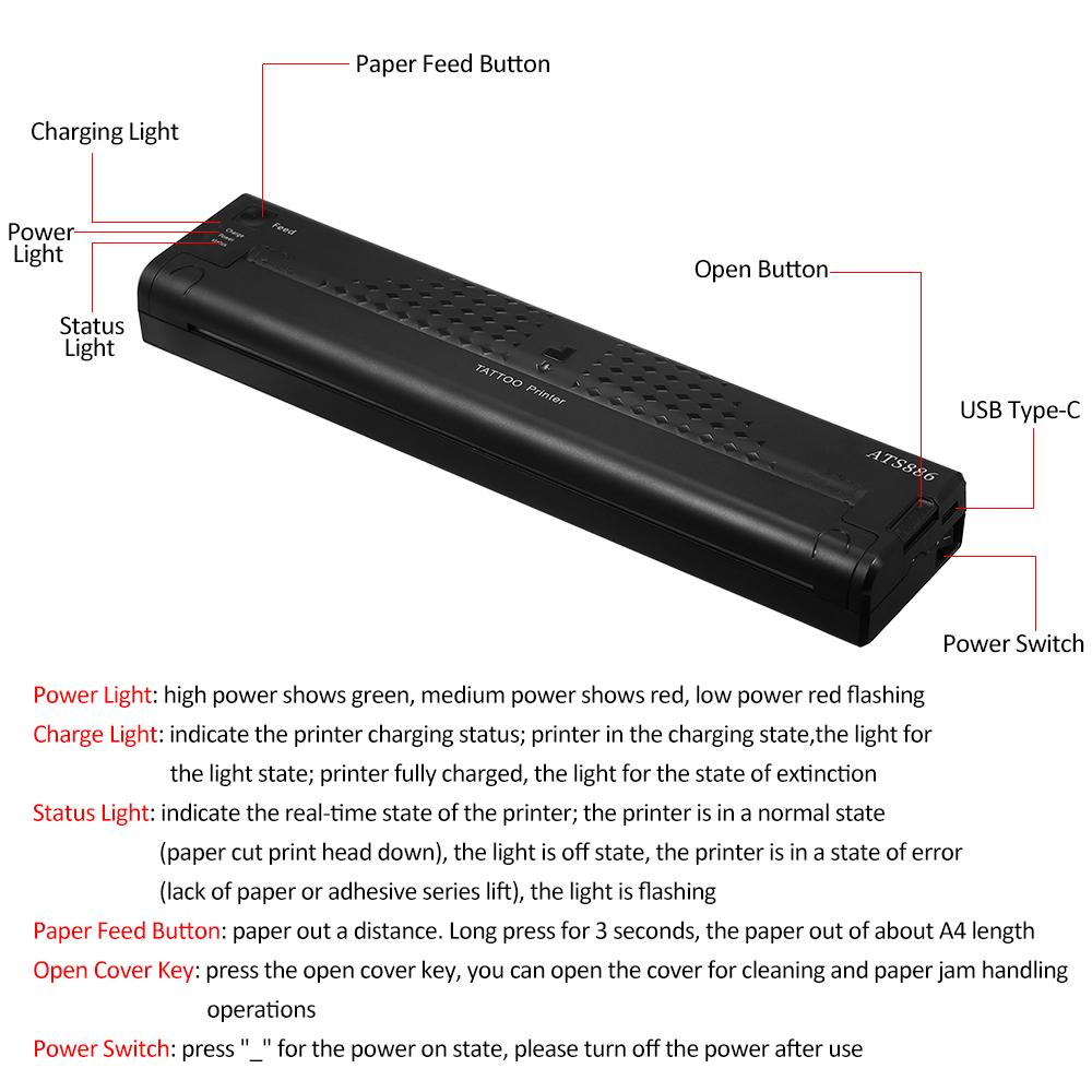 Беспроводной трафаретный принтер для переноса татуировок Портативный перезаряжаемый принтер для переноса татуировок