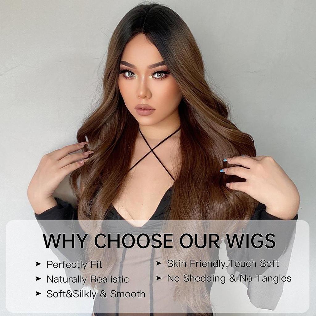 Women's 66cm Hair Dark Brown Long Curly Hair T-shaped Front Lace Rose Hair Net Headwear Pure Hand Woven Lace Wigs Kanekalon Wig