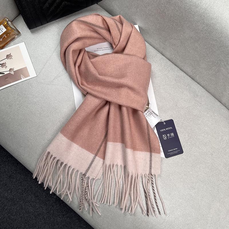 100% Australian Pure Wool Women's Winter Scarf, Korean Style, Versatile Cashmere Border, Thick & Warm Shawl
