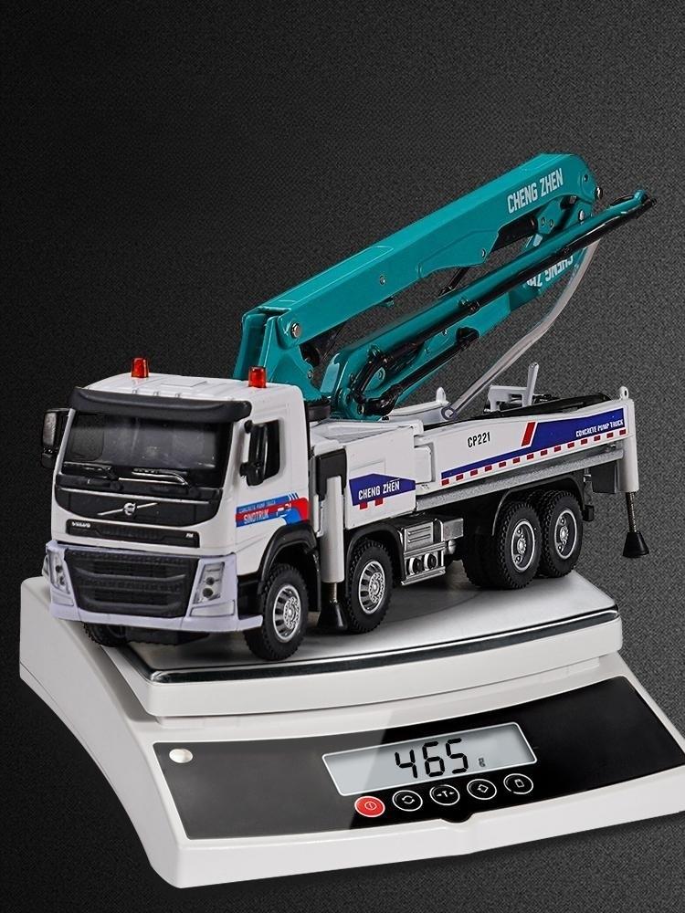 1/50 Volvo Concrete Pump Truck Toy Car Diecast Meatl Vehicle Model Pull Back Sound & Light Miniature Collection Gift For Boy Kid