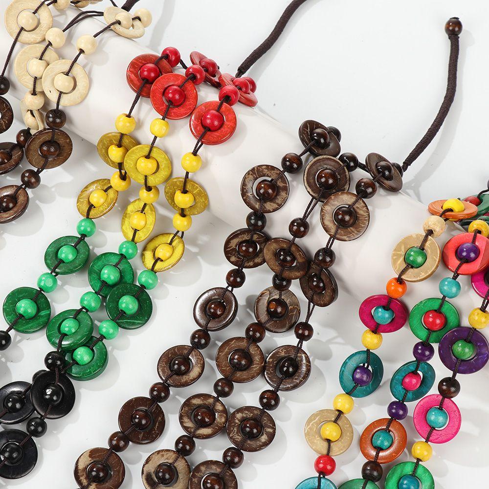 Юбилейное плетеное бусы богемный этнический кулон из кокосовой скорлупы длинное ожерелье многослойное