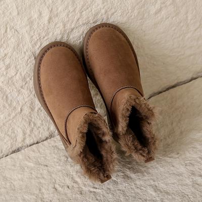 Нишевая мода, теплые короткие ботинки-дутики на толстой подошве, женские, зима 2025, новые, бархатные, бордовые ботинки-дутики на одной педали