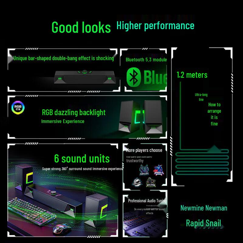 Игровые колонки Newmine V6 RGB с китайской вилкой (адаптер в комплекте) (Китайская версия)