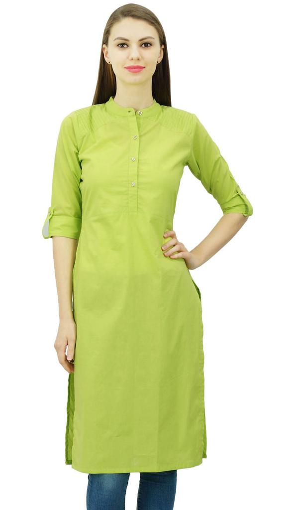 Phagun Cotton Plain Kurti Tunic Mandarin Collar Ethnic Casual Kurta Blouse