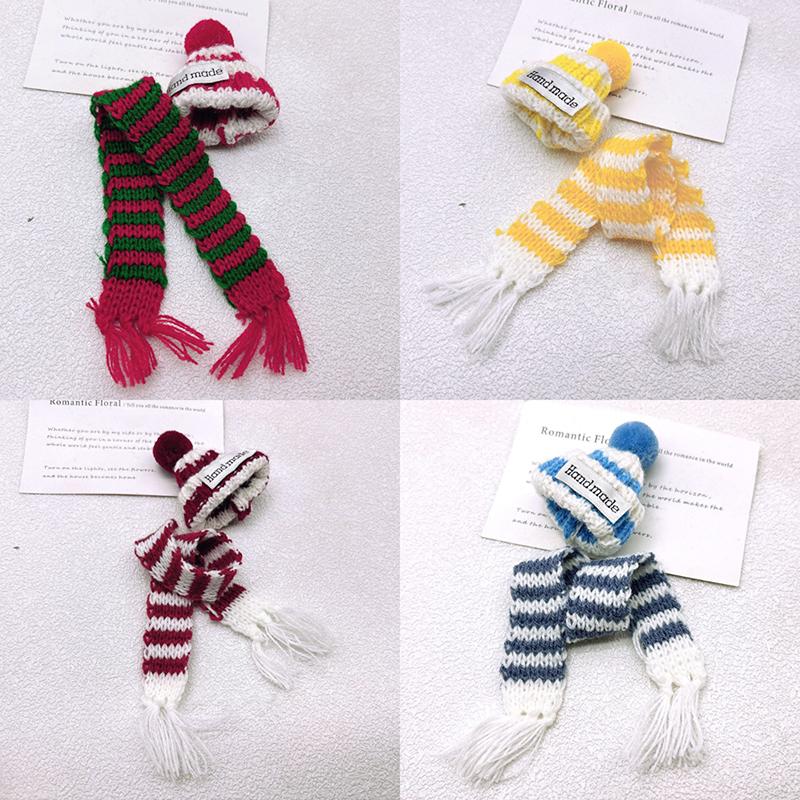 1 комплект кукольных мини-рождественских шапок, шарфов, модных вязаных шапок с помпоном для кукольного домика, рождественских украшений для кукол, аксессуаров для кукол