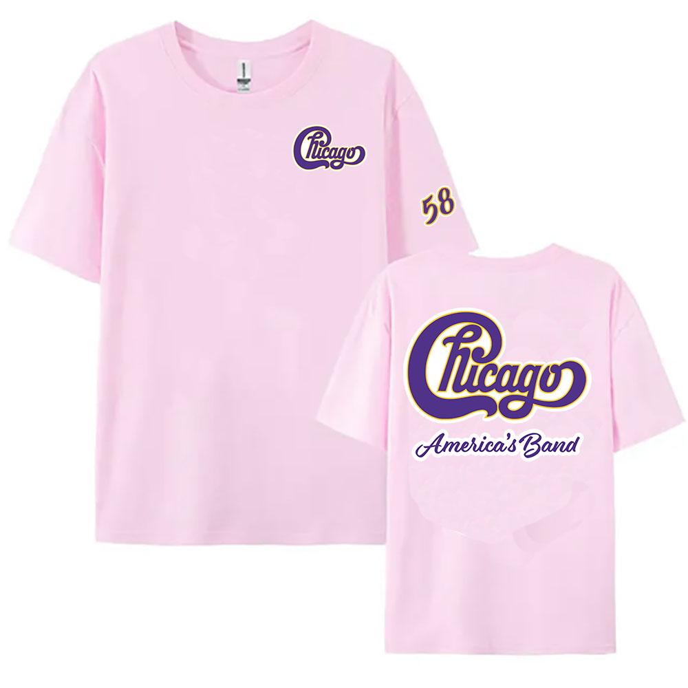 58 Чикаго Американская группа Принтованная футболка Уличная одежда Унисекс Хлопок с коротким рукавом Женская футболка Футболки с графическим принтом Женские рубашки