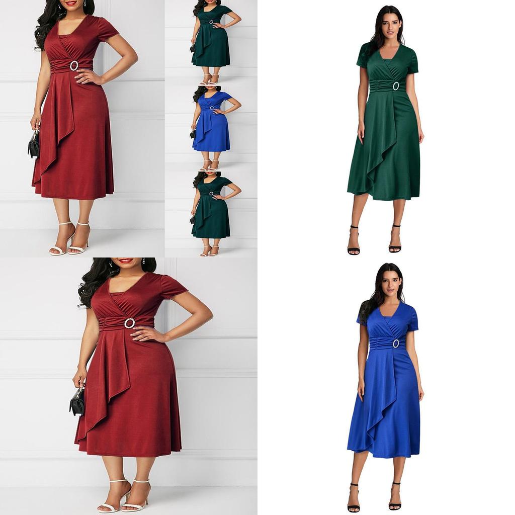 Trendy Plus Size Summer Vogue Sexy Asymmetric Hem V Neck Mini Dress For Fashion Forward Women