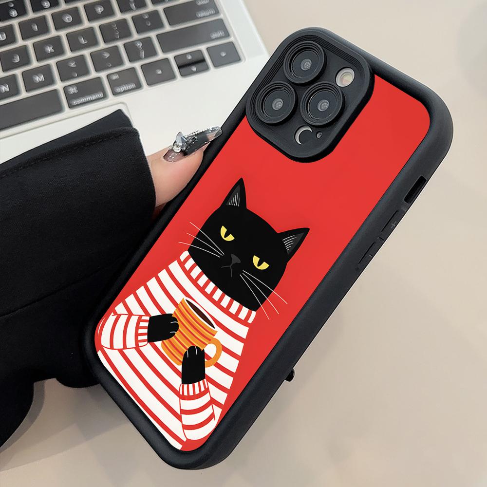 Милый Кофе-Кот Утолщенный ТПУ Чехол для Мобильного Телефона для iPhone 17 16 15 14 13 12 11 Air Pro Max Plus Цветной Чехол