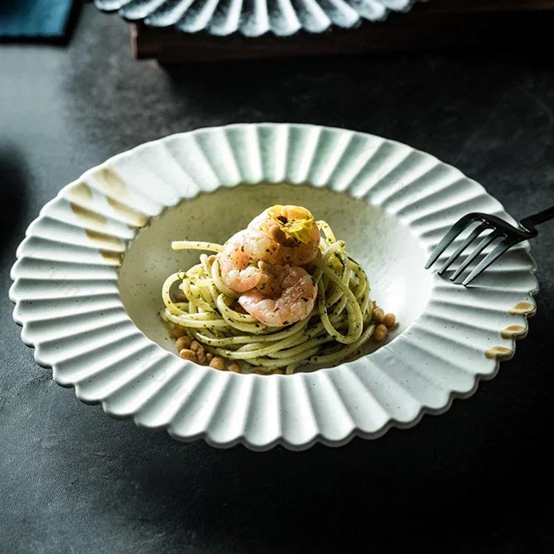 Легкая роскошная креативная керамическая тарелка Роскошная ресторанная тарелка для пасты Бытовая изысканная посуда Обеденные тарелки Уникальная столовая посуда