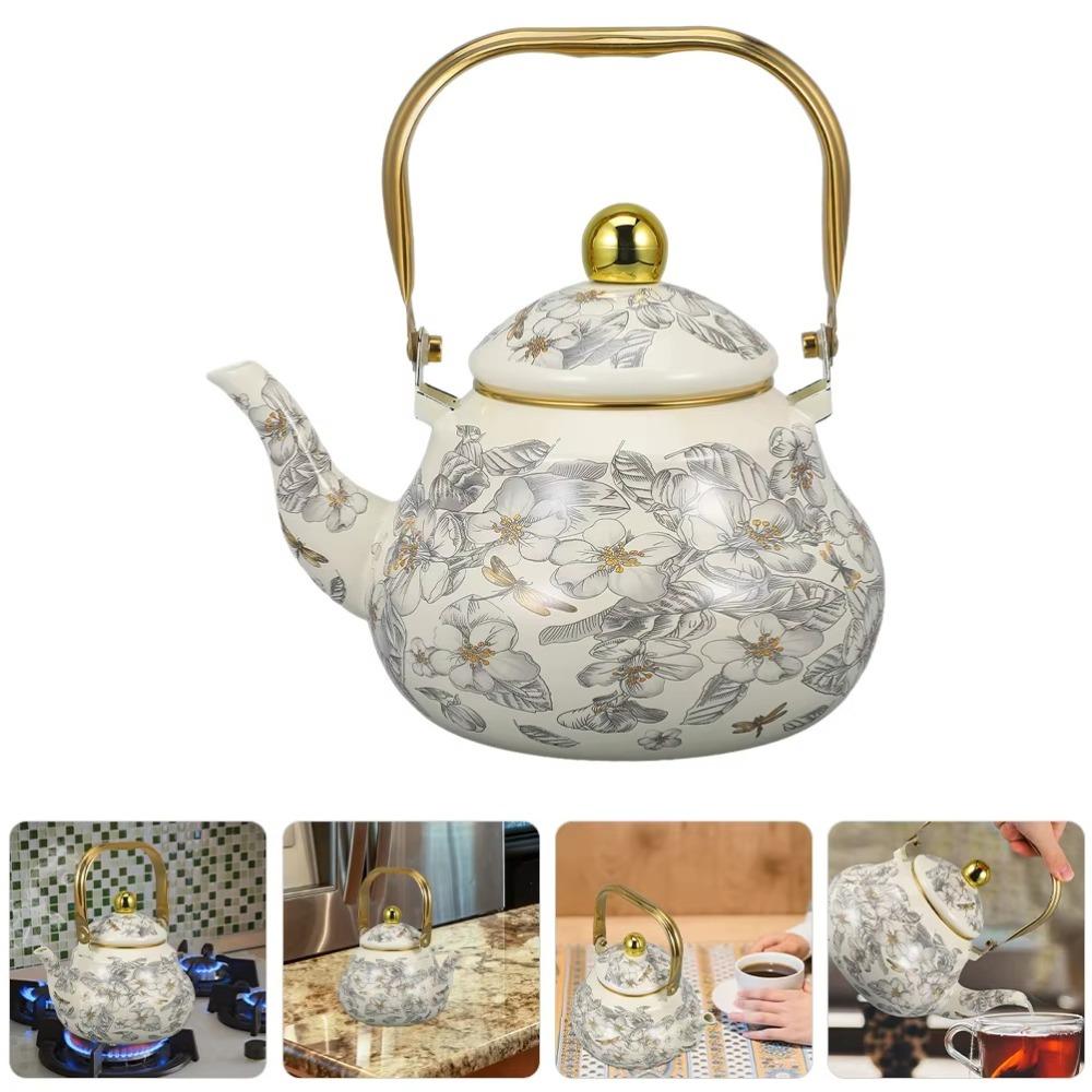Chinese Style Enamel Teapot Floral Enameled Tea Jug New Water Kettle