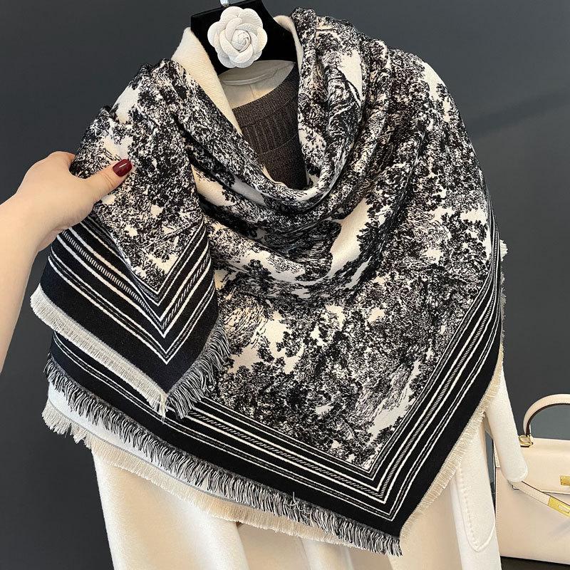 New Jacquard Square Scarf Women's Light Luxury High-end Imitation Cashmere Shawl Versatile Thickened Scarf