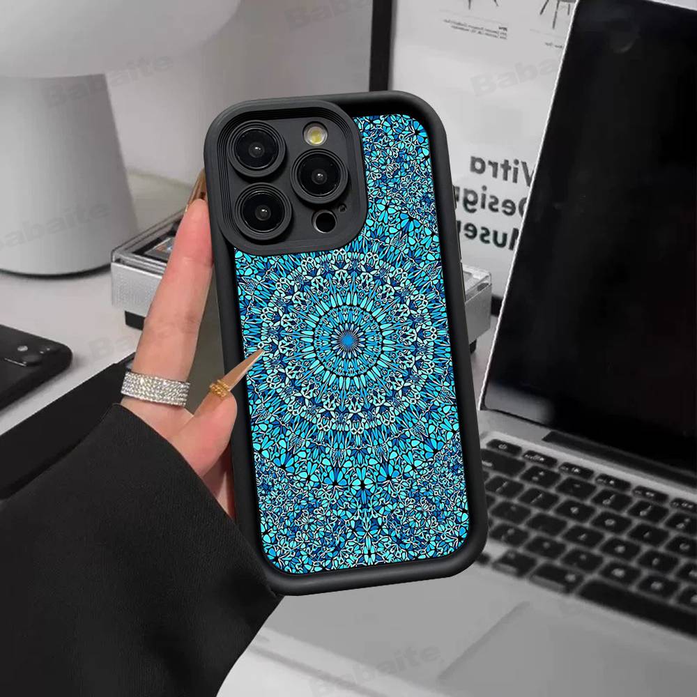 Indian Pattern Mandala Silicone Soft Phone Case For IPhone 17 16 15 14 Plus 13 12 Mini 11 Black Cover