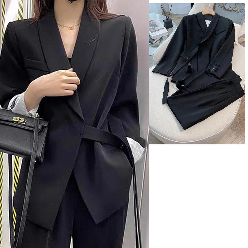 Весенний новый повседневный костюм прямого покроя с высокой талией, универсальные элегантные костюмы, комплект из 2 предметов в корейском стиле, блейзер и костюмы