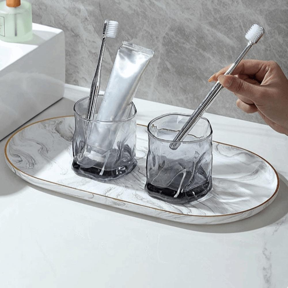 Multi Functional Marble Oval Disk Marble Texture Oval Dish Jewelry Display Plate Living Room