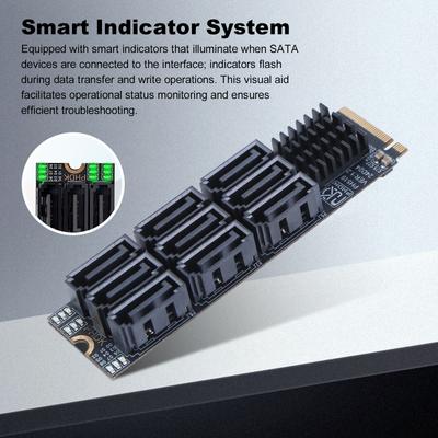 Адаптер M.2 M KEY NVMe на 9 портов SATA 3.0 6 Гбит/с Конвертер M.2 NVME на SATA 3.0 Карта расширения PCIE 3.0 X2 для жесткого диска настольного ПК