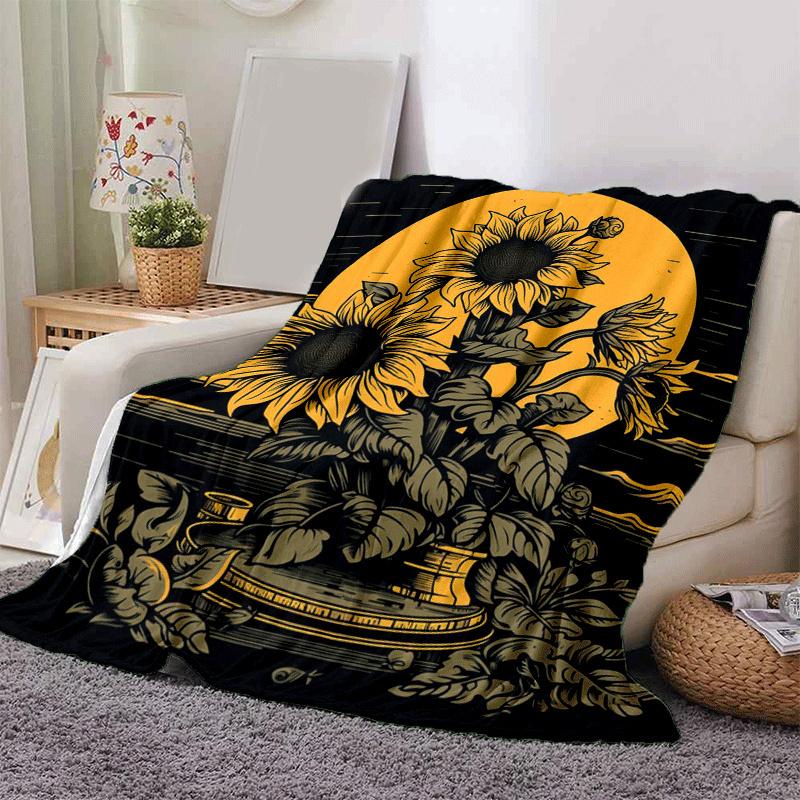 1pc Sunflower Printing Lightweight Flannel Blanket, Comfortable and Warm Blanket,  Sofa Bed and Couch Office, Suitable for Gift Blankets