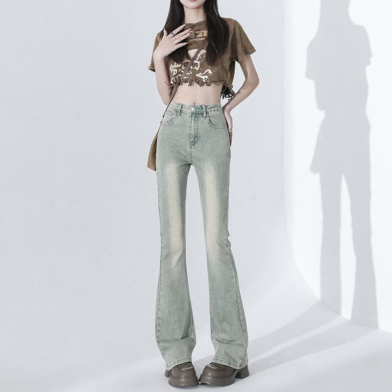 Light American Style Micro-flare Jeans for Women In Spring New High-waist Slim Bell-flare Trousers