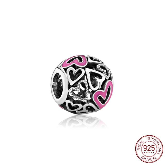 New 925 Sterling Silver Rose Girl Boy Pink Sparkle Spacer Clip Charm Bead Fit Original Fashion Bracelet DIY Jewelry for Women
