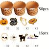 16 Pieces Cake Toppers Halloween Cupcake Toppers Cake Insert Cards for Party Decor and 50pcs Cake Cup