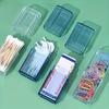 Portable Transparent Storage Box for Toothpicks, Floss, and Swabs - Minimalist Organizer for Small Items