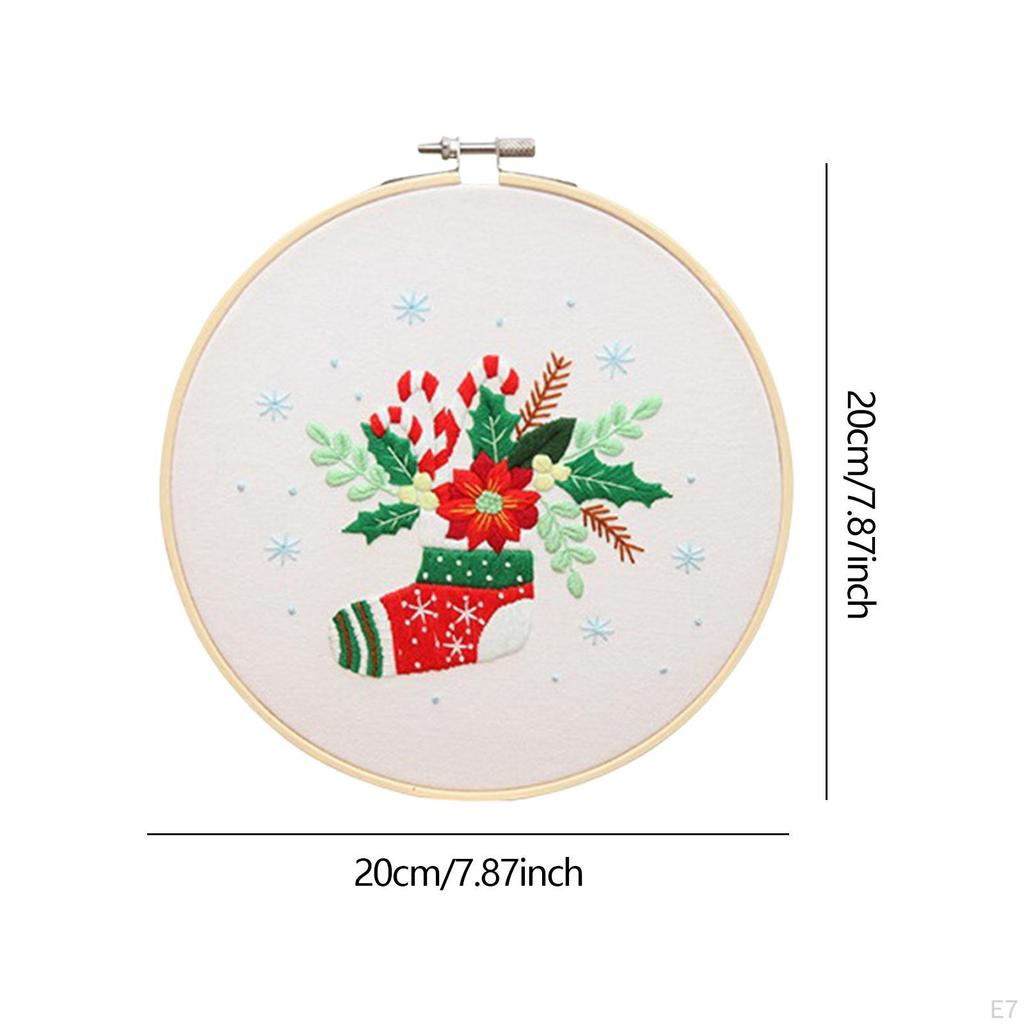 Christmas Embroidery Kit for Adults Craft Set Starters DIY Handwork Portable Art Hand