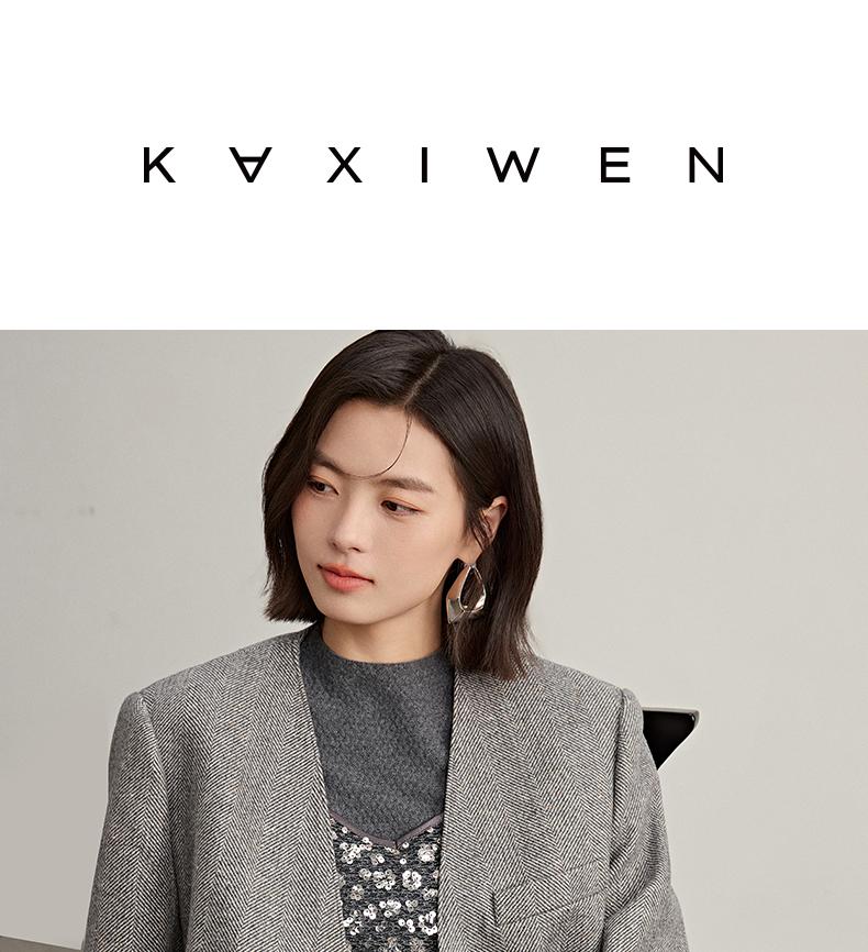 Qianwen pearl piece collarless suit 2026 spring new retro three-dimensional cut herringbone texture wool jacket