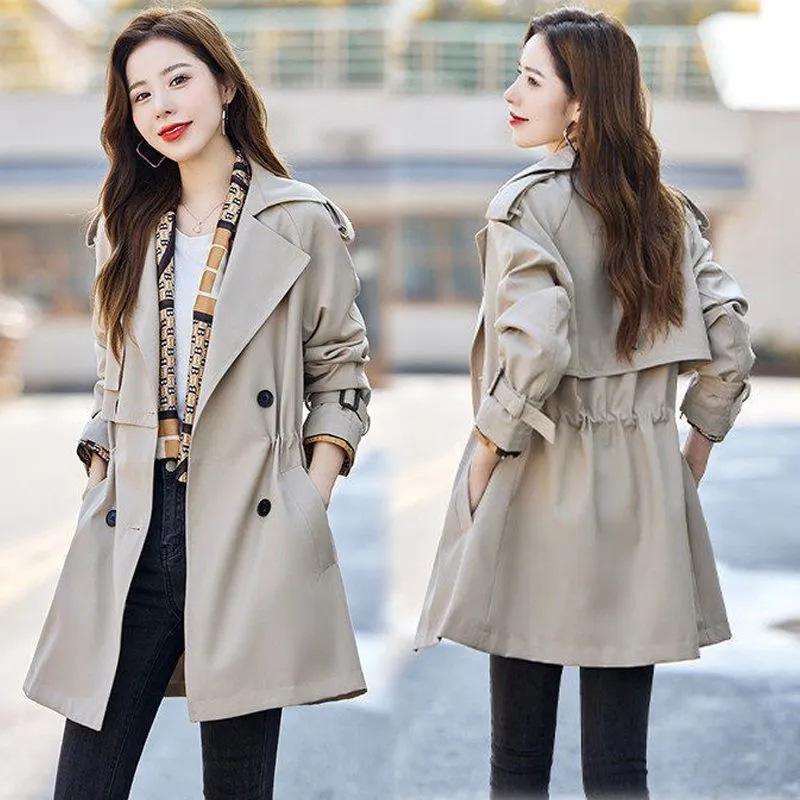 Women's Plus Size Office Jacket Medium Long Trench Coat Business Slim Jacket Windproof Casual Jacket
