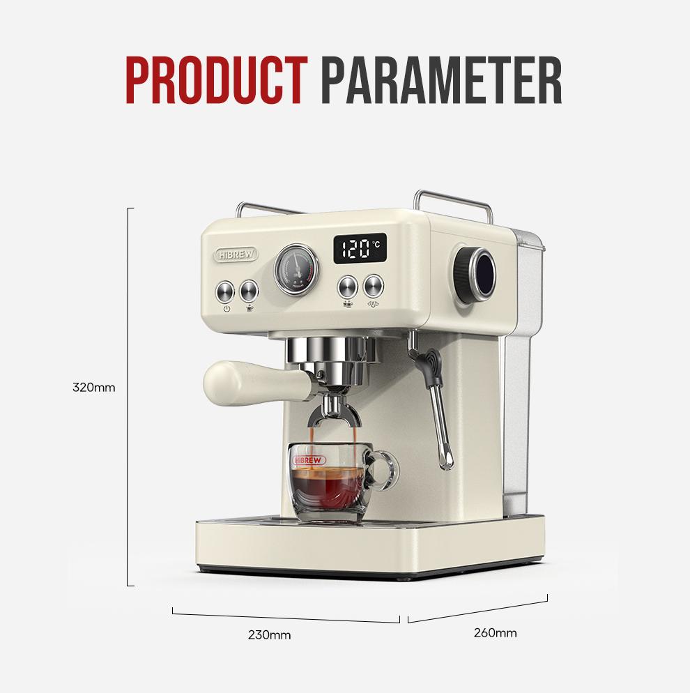 HiBREW H10A Semi Automatic Espresso Coffee Machine, 19Bar Pressure, Cold/Hot Coffee Maker, Milk Frother, Temperature Adjustable, 350ml Pitcher