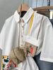 Женская японская рубашка с цветочной вышивкой, короткий рукав: Милый, свободный и мягкий для лета.