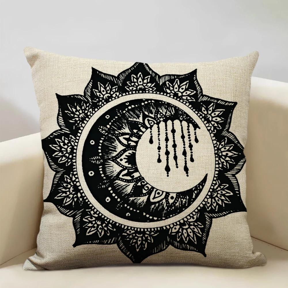 Mandala Sofa Decorative Throw Pillow Case, Hamsa Cushion Cover, Home Living Room Pillow Cover, 45x45cm