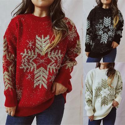 Женский осенне-зимний модный рождественский свитер, длинный свитер с круглым вырезом