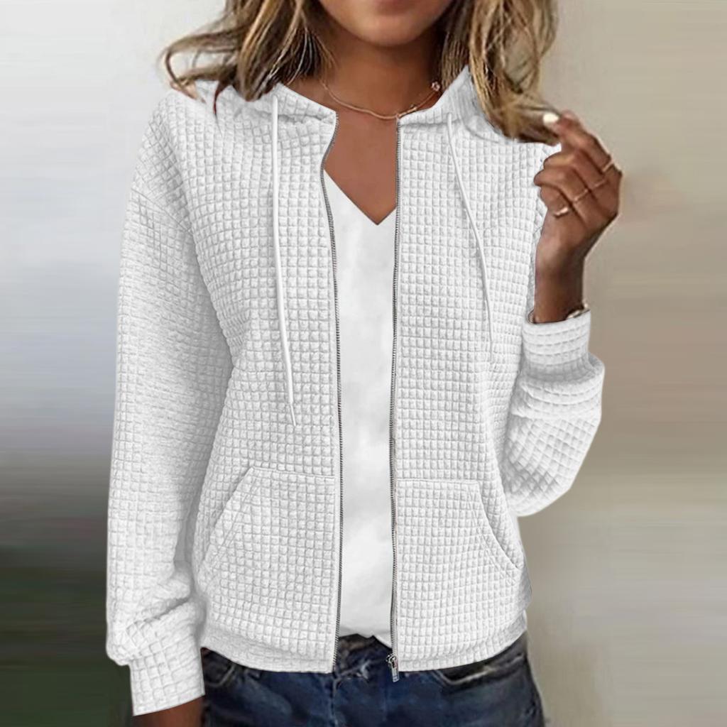 Женский однотонный кардиган на молнии с капюшоном, толстовка с длинным рукавом, куртка