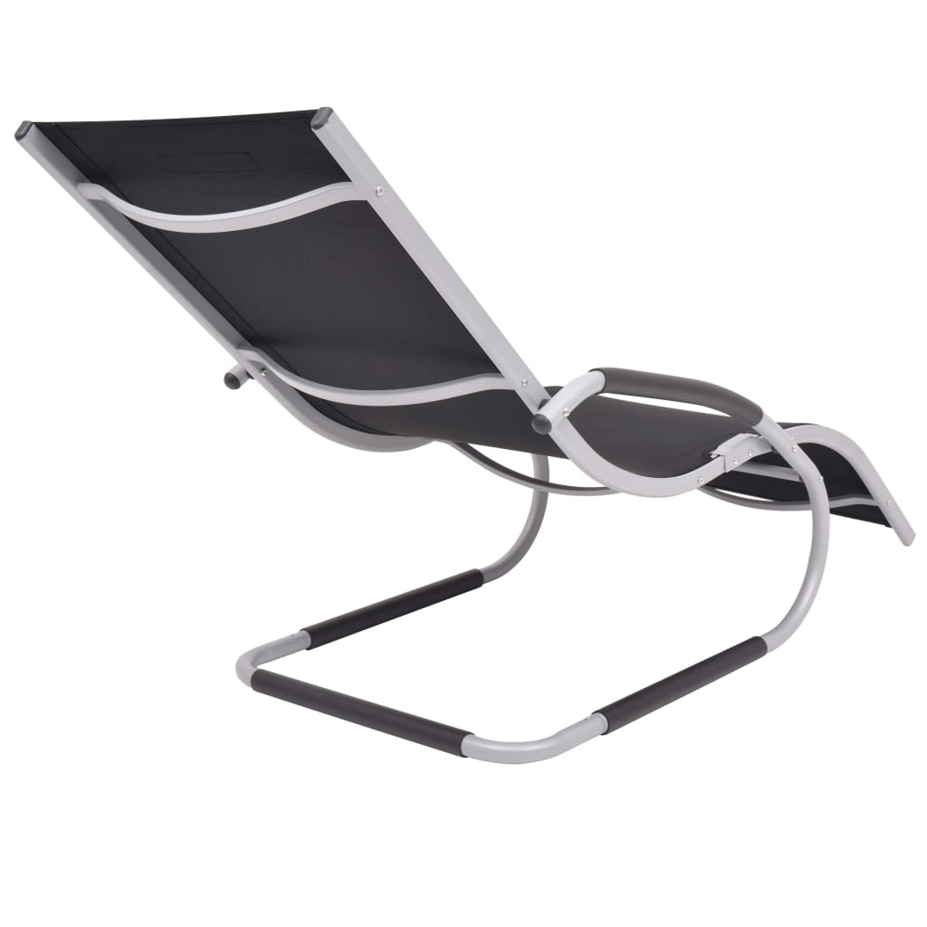 Sun Lounger with Cushion Aluminum and Textilene Black