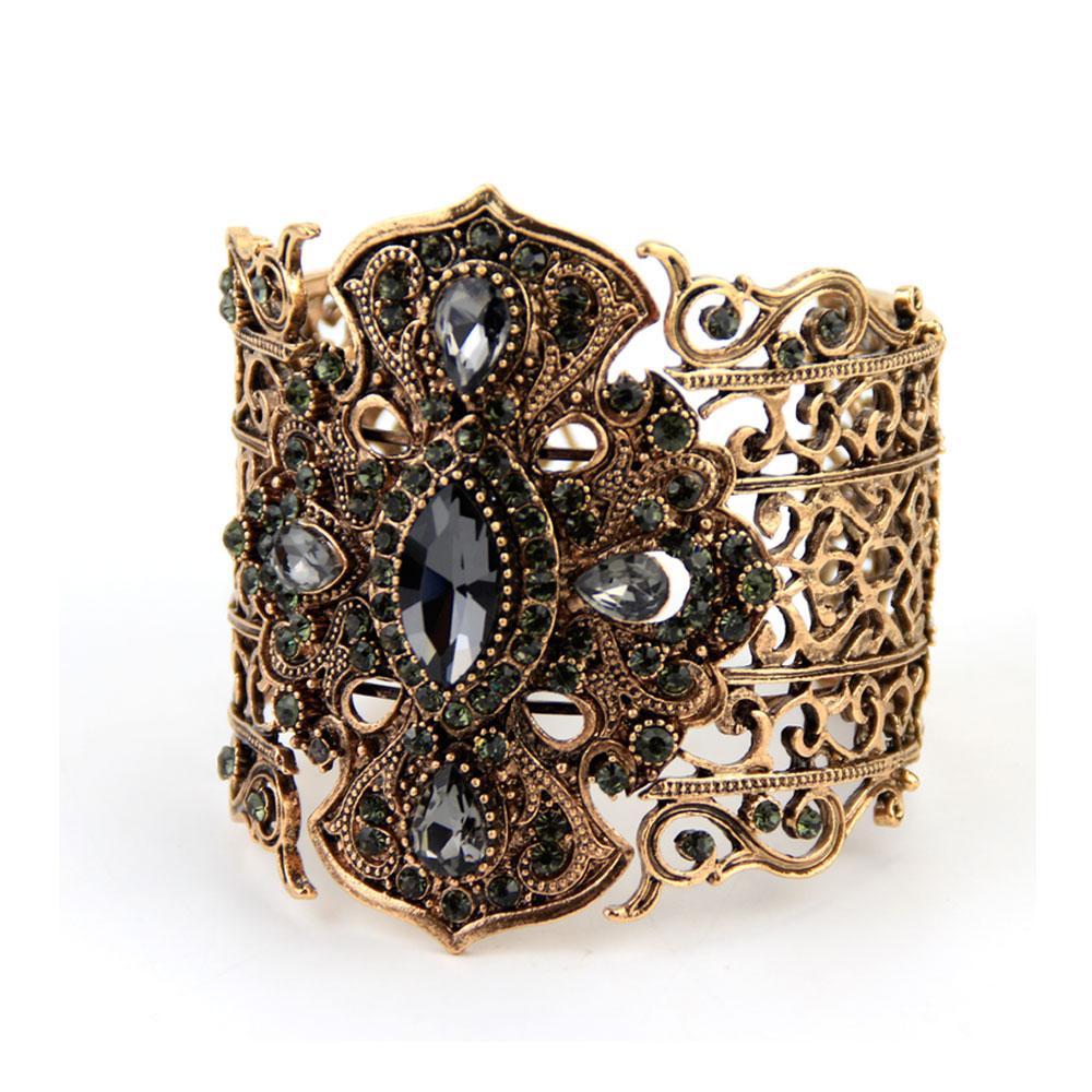 Sunspicems Винтажный Турецкий Браслет-Браслет Большой Женский Манжета Браслет Ретро Золотой Цвет Серый Кристалл Богемия Свадебные Украшения Подарок