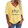 Women Fashion V Neck Tee Shirt Summer Casual Short Sleeve Top Loose Letter Print T-shirt