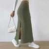 Women Maxi Ribbed Skirt Igh Waist Stretchy Rib Knit Split Slit Hem Midi Pencil Skirt Long Skirt Streetwear