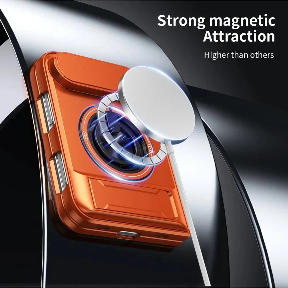 Armor Rugged Shockproof Magnetic Phone Case for IPhone Duo 18 Fold Rotatable Ring Stand Slide Camera Lens Protector Cover