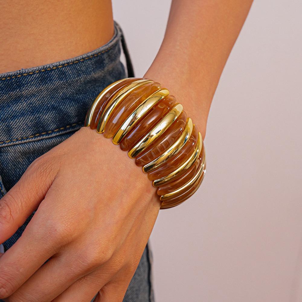 Elastic Rope Bead Acrylic Bangle Bohemian Wide Chunky Bangles Creative Retro Hand Ring Girls