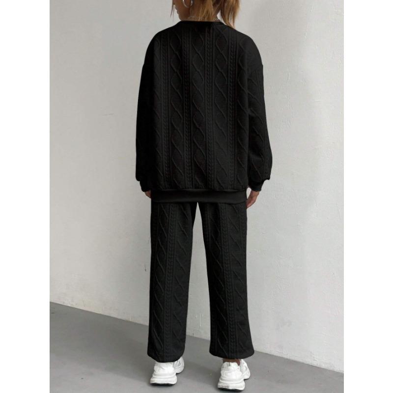 JKASHDK Женская мода повседневная весна осень однотонный принт длинный рукав О-образный вырез брюки брюки костюмы