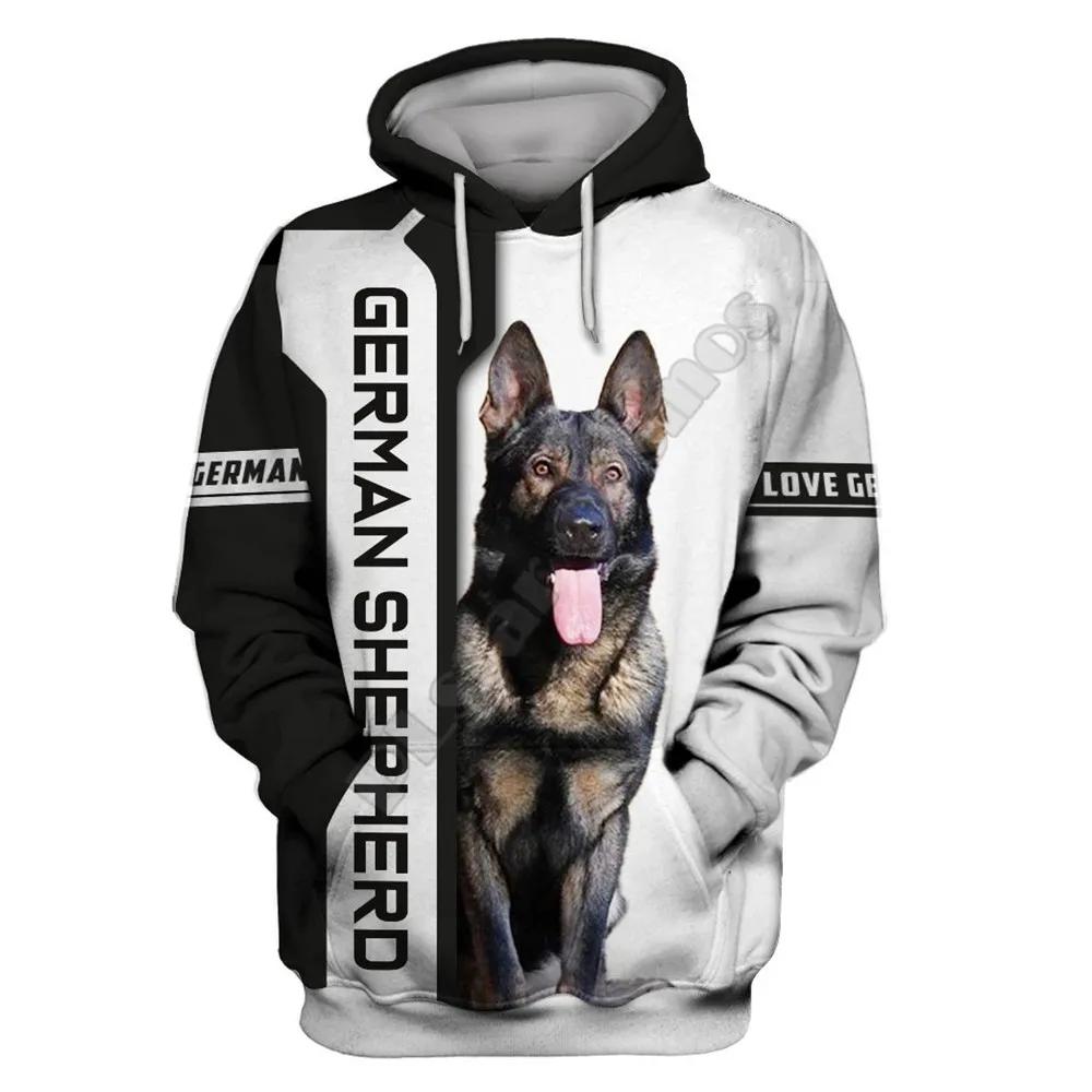 Pet Portrait Graphic Bundle Print Hoodie, Mixed Shepherd Dog Realistic Illustrations Full Graphic Loose Pullover, Great for Casual Street Sports