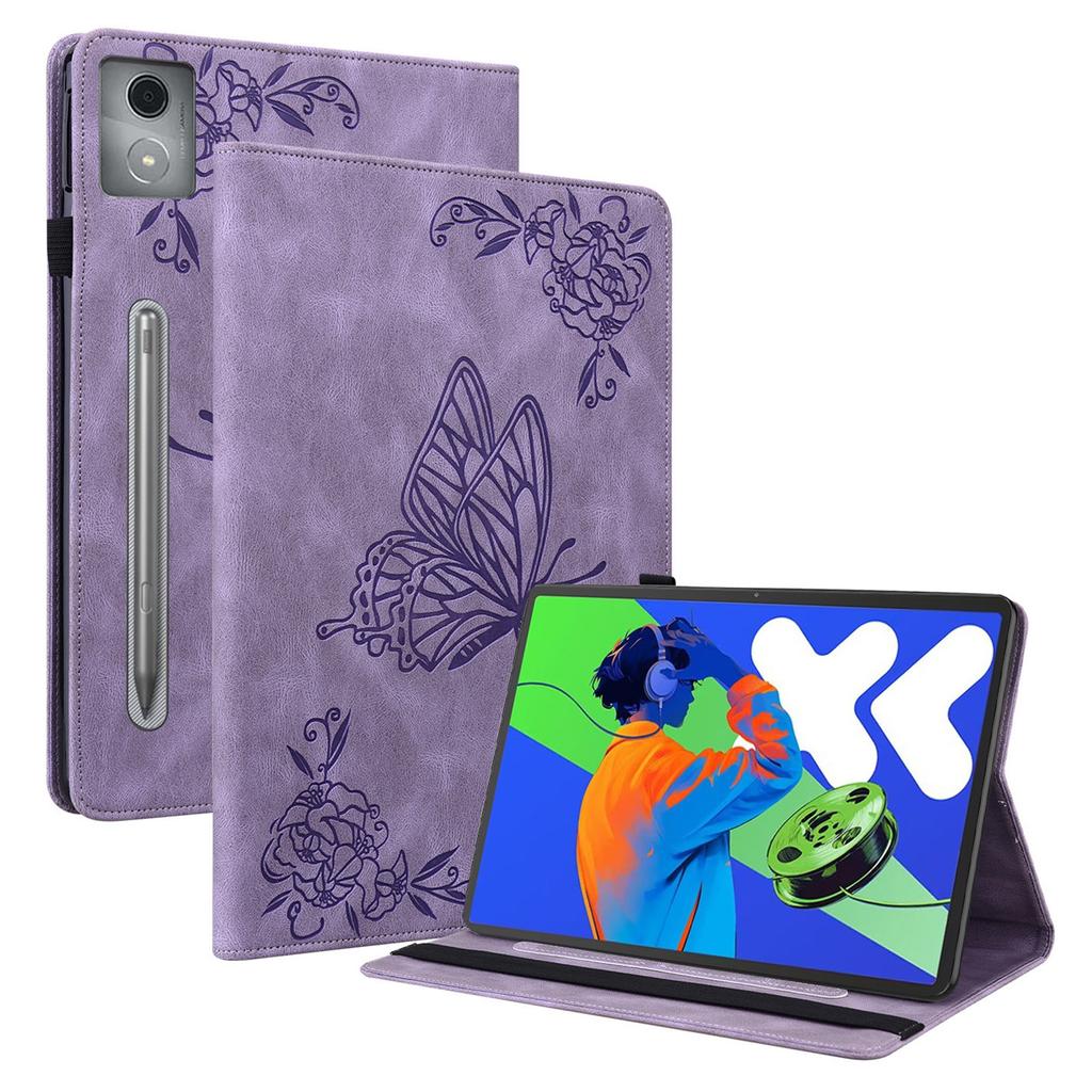 For Lenovo Tab P12 Pro 12.7 2025/Xiaoxin Pad Pro 12.7 (2025) Case Butterfly Flower Imprint PU Leather Tablet Cover with Card Slots